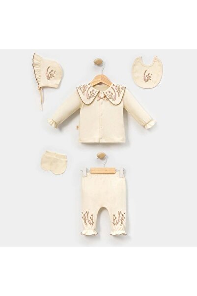 ZEYNUKO Baby Girl Floral Collar 5-Piece Newborn Hospital Release Bodysuit Set