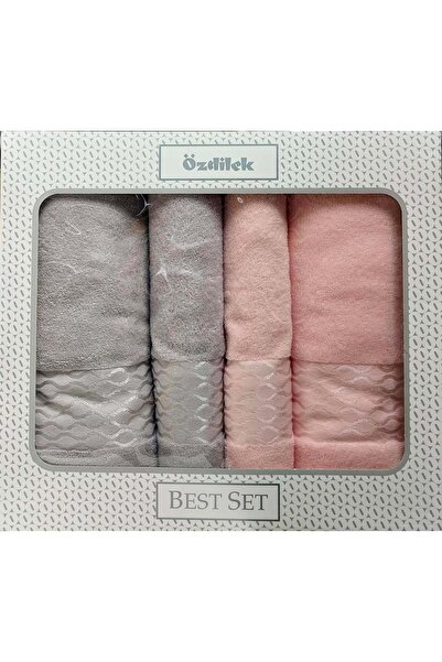 Özdilek 4 Piece Best Set -Elissa Gray Powder- Hammam Set, Towel Set