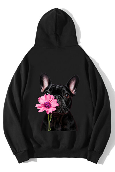 BRZ COLLECTION Hanorac unisex supradimensionat cu buldog francez, negru