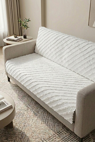 Onaltı Tekstil Bearded Chenille Sofa Cover Non-Slip Textured Modern Sofa Shawl