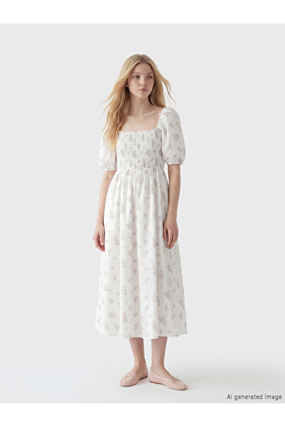 LC Waikiki Square Neck Floral Poplin Dress