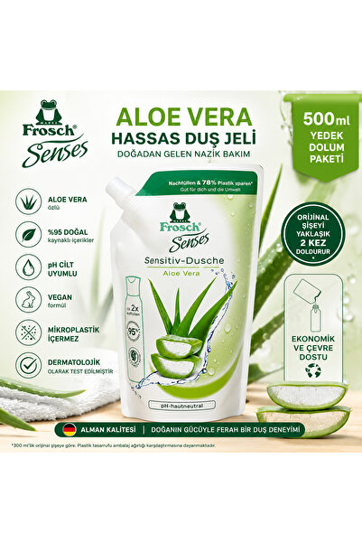 Frosch Senses Aloe Vera Hassas Ciltler İçin Duş Jeli Yedek Dolum Paketi 500 ml