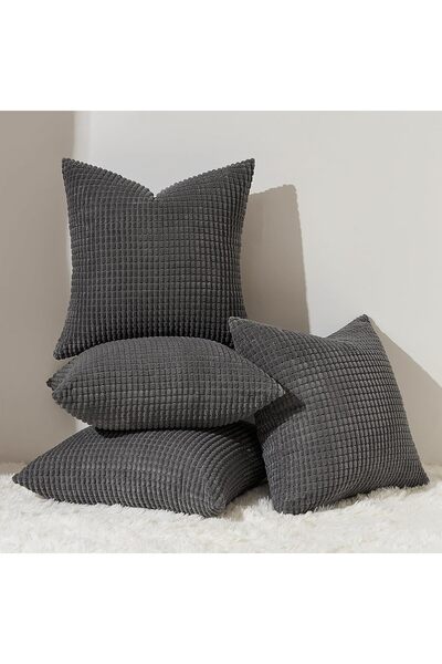 Topfinel Cushion Cover, 50 x 50 cm, Dark Grey Anthracite, Set of 4 Corduroy C...
