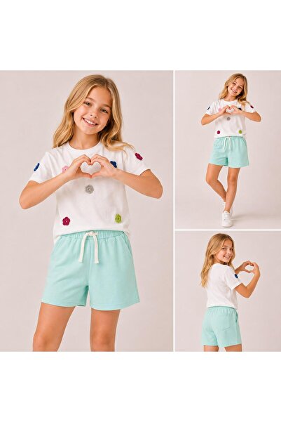 ciklet kids Set de pantaloni scurți și bluză brodată manual pentru fete
