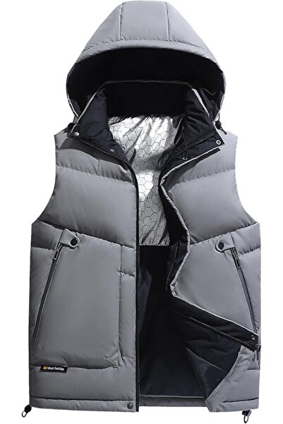 OEM Light gray vest, lined, breathable, with side pockets, with hood, L
