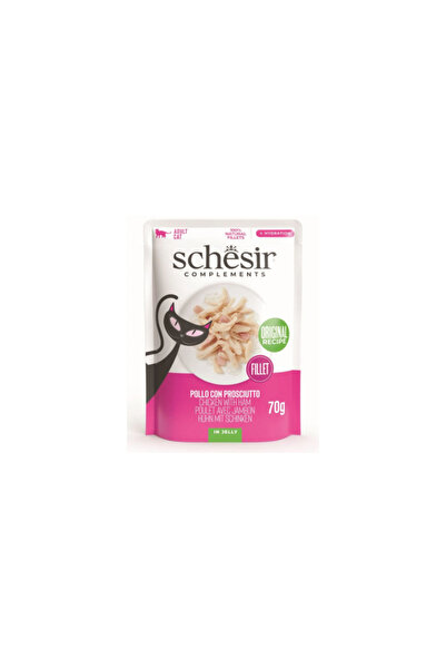 Schesir Wet cat food pouch, with Chicken and Ham, in jelly 70 g.