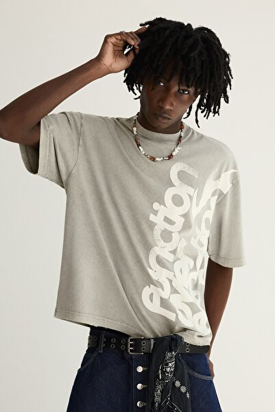 Bershka Yıkama efektli baskılı boxy fit tişört