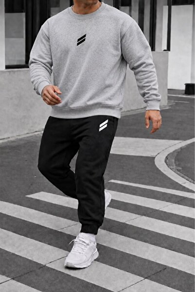 FAEL LİFE Unisex Wide Cut Zero Necklace Sweat Suit with Double Stripe Print