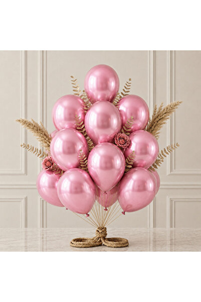 BeySüS Pink Color Latex Metallic Balloon (30 cm) - 12 Pieces