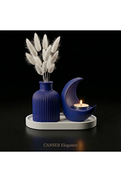 CANSEB Elegance 3lü Premium Avangard Hilal Ay Mumluk, Pampas Vazosu Seti - Te...