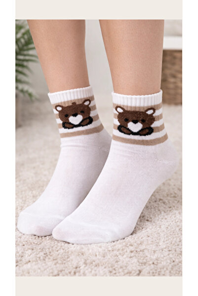 UN REAL Women's Bear Patterned Cotton Socks 10 Pack Mixed Color Soft Textured