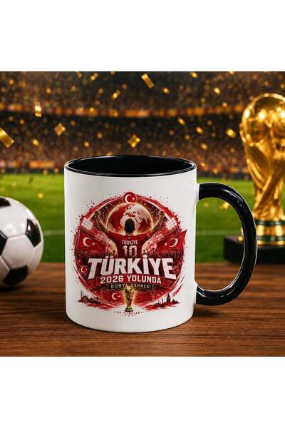 Bk Gift كأس أسود بتصميم كأس العالم لكرة القدم بتصميم مشجعي تركيا - 6 قلوب واح...