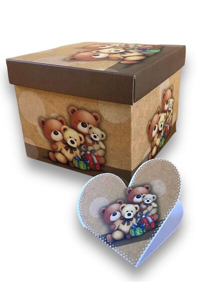 OEM Square cardboard box, gift packaging, teddy bear design, 8.7 x 8.7 x 8 cm...