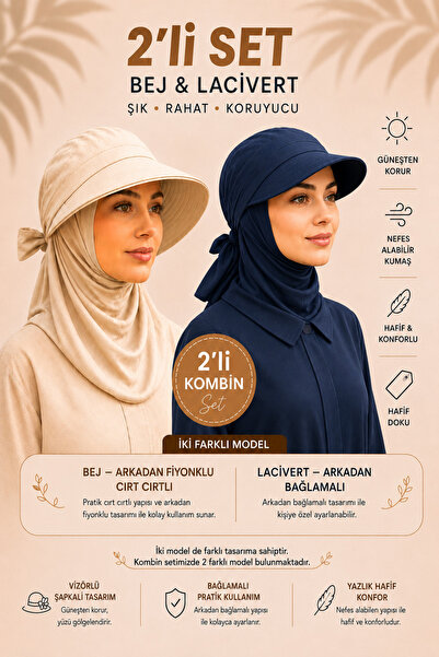 MYZİ STORE طقم قبعات نسائية صيفية من قطعتين مع غطاء للرأس وربطة رأس، موديل أن...