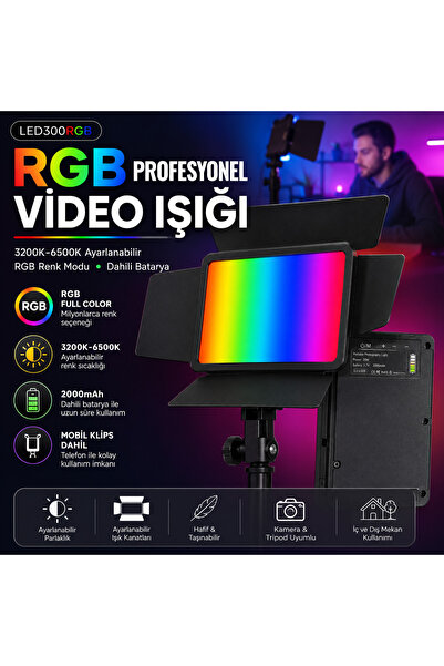 Aırstorr LED300 RGB Profesyonel Video Işığı 20W Şarjlı LED Panel 3200K-6500K ...