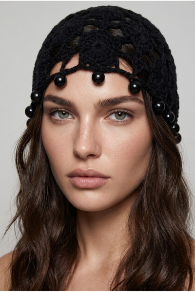 Alice İsstanbul Black Beaded Knitted Beanie&Hat