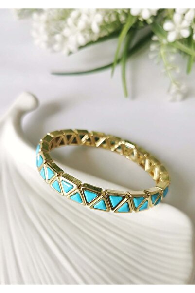 Halley Concept Triangle Blue Stone Steel Bracelet – Elastic Gold Design