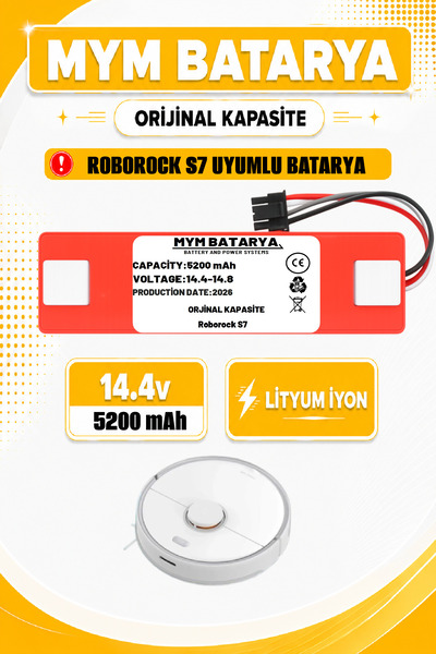 MYM BATARYA Roborock S7 Uyumlu Akıllı Robot Süpürge Bataryası 14.4v 5200mah P...