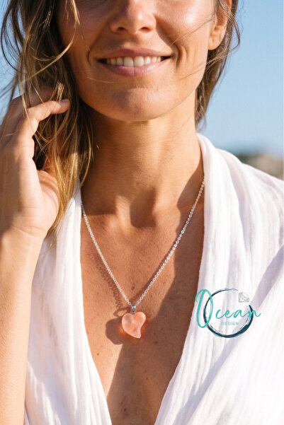 OceanDesign Ocean Design Pink Quartz Natural Stone Heart Non Tarnish Steel Wo...