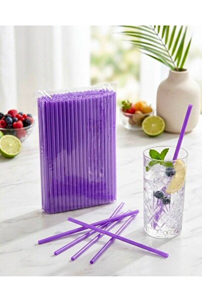 L'Opaline 50 Adet Frozen Kokteyl Mor Kalın Pipet 22 Cm