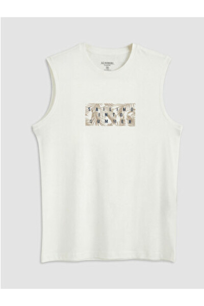LC Waikiki New Season White Crew Neck Printed Combed Cotton Men's Sleeveless ...