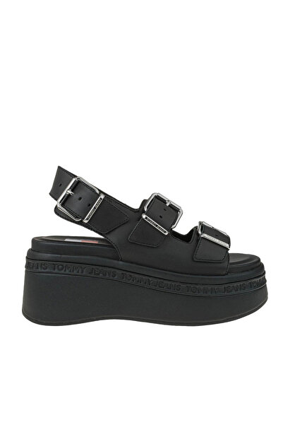 Tommy Hilfiger Γυναικεία Δερμάτινα Σανδάλια Μαύρα Tommy Jeans EN0EN02774-BDS
