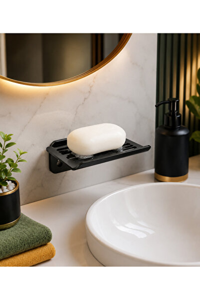 YDGR Yapışkanlı Siyah Metal Katı Sabunluk Suya Dayanıklı Banyo Sabun Rafı