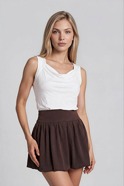 Vitrin Zero Sleeve Degaje Collar Satin Blouse