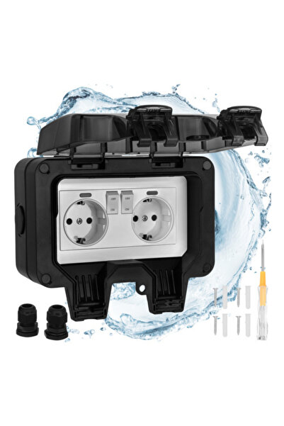 varioshop Priză dublă de exterior VarioShop ® IP66, 16A, 3680W, montaj la sup...