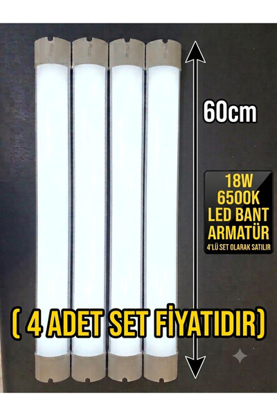 ECONA 4 ADET- Led Bant Armatür 60 cm Beyaz Işık Yüksek Lümenli Sıva Üstü Mutf...