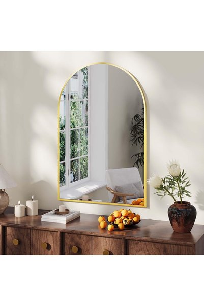 Garvee Arched Wall-Mounted Bathroom Mirror 26x38 Inches Gold Aluminum Frame 5mm Eco-Friendly Mirror