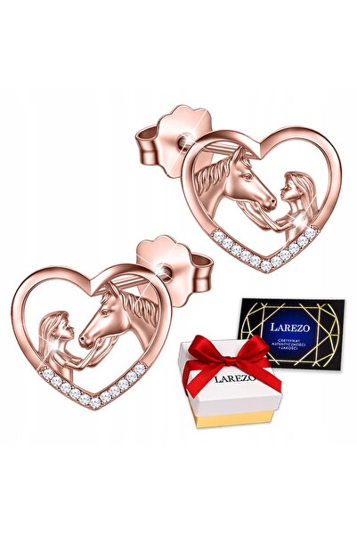 Larezo 925 Silver Earrings Gold Plated, Heart Shaped With Horse Rings, For Gi...