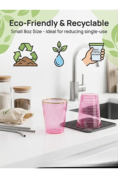 Sunny Your Bright choice Sunny Colored Reusable Plastic Cups 8oz – 25 PCS Transparent Colored Drinking Cups for Juice, Water & Soft Drinks | Recyclable BPA-Free Party Cups (Pink)