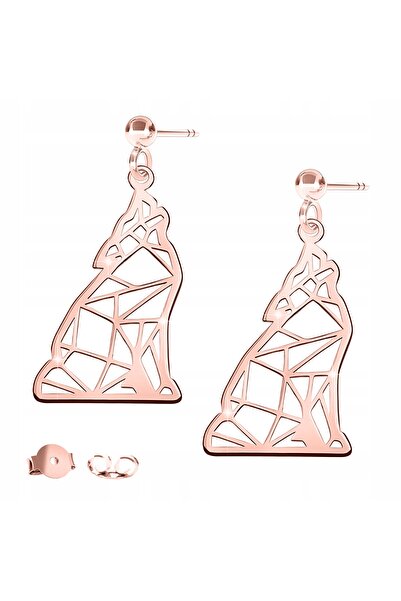Larezo Cercei Din Argint 925 Placati Cu Aur Roz 18K, Model Origami Cu Lup, In...