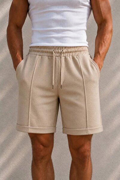 MADZEYMODA Diagonel Fabric Beige Men's Shorts Mz-93056
