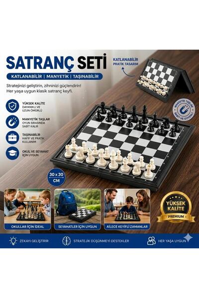 e-life Yüksek Kaliteli Katlanabilir Manyetik Satranç Takımı 30x30 cm Taşınabi...