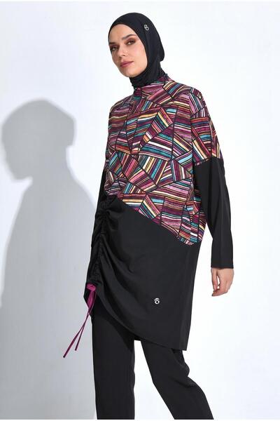allsea Women's Long Sleeve Patterned Full Hijab Swimsuit C4T9N46