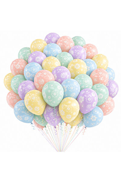 Ropet Top Bottom Set of 100 Pastel Macarons Latex Balloons With Flowers, 30 cm,