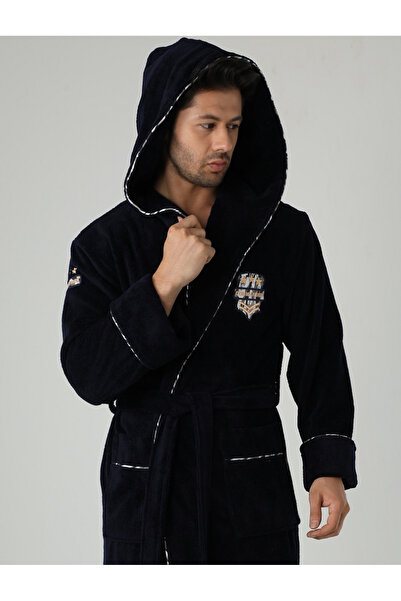 Nuşa Men's Hooded Commander Embroidered Bamboo Cotton Soft Absorbent Luxury B...