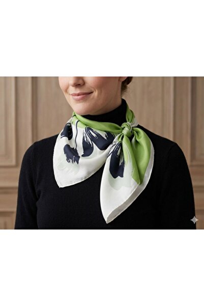 MAESTRO WOMAN Eșarfă de damă din satin mătăsos, verde fistic, cu model, 70x70