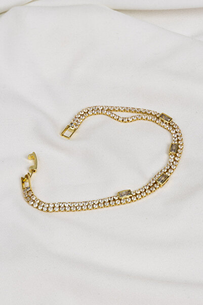 Süspüs Accessories سوار من حجر الزركون باللون الذهبي ذو صف مزدوج على شكل نهر ...