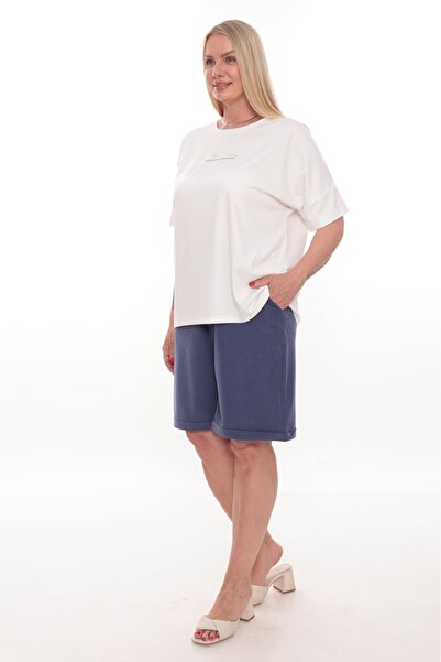 zitex Women's Plus Size Tracksuit Set with Printed Detail Shorts