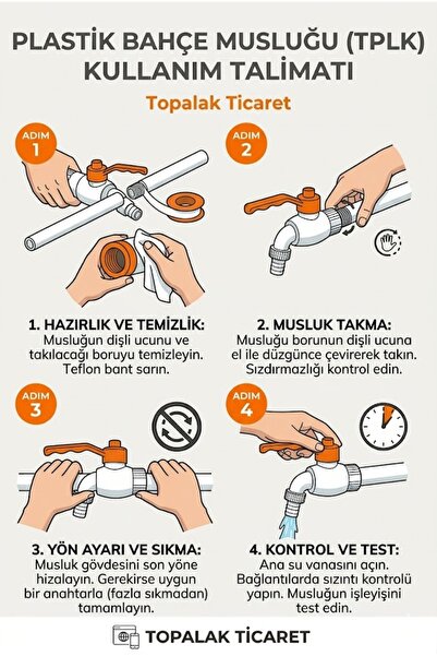 TOPALAKTİCARET Plastik Bahçe Musluğu 1/2 İnç Dayanıklı Bahçe ve Balkon Musluğu