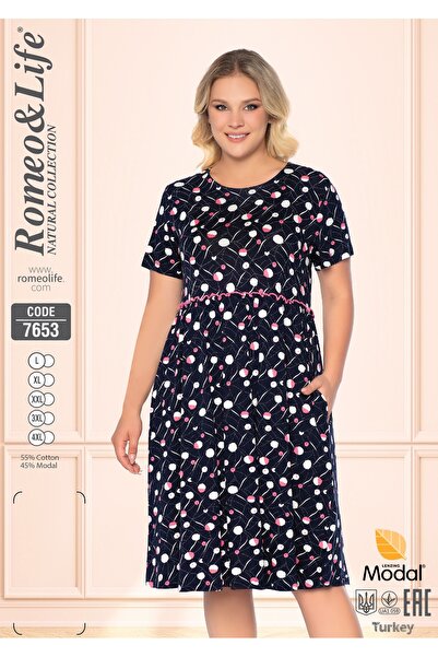 ROMEO LİFE Women's Plus Size Cotton Modal Fabric Patterned Summer Dress 7653