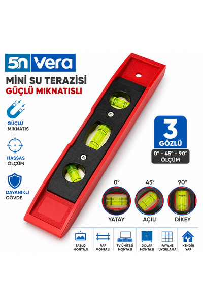 5NVERA Güçlü Mıknatıslı Mini Su Terazisi | Raf, Tablo ve TV Ünitesi Montajı İ...