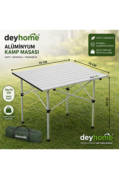 DEYHOME Katlanabilir Alüminyum Kamp Masası 70x70x70 cm | Taşıma Çantalı Pikni...