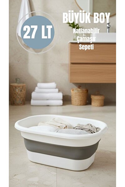 VİLORA HOME LİORA-27 Litre BÜYÜK BOY Katlanabilir Çamaşır Sepeti-Geniş Haciml...