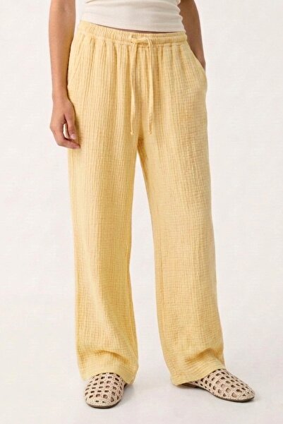 Cockatoo Women's Muslin Wide-Legged Trousers with Elastic Waist and Laces, Co...