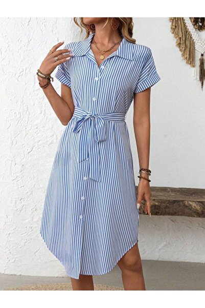 Iuliashop Rochie Midi Ladius Alba cu dungi Bleu - S