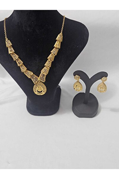 Symrna 24K ALTIN KAPLAMA KOLYE KÜPE SETİ